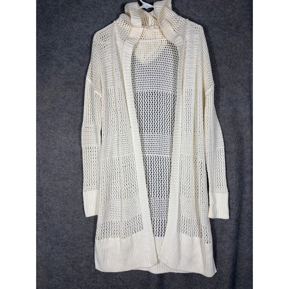 Gap For Good Womens Cream White Open Knit Hooded Longline Cardigan Sweater Large